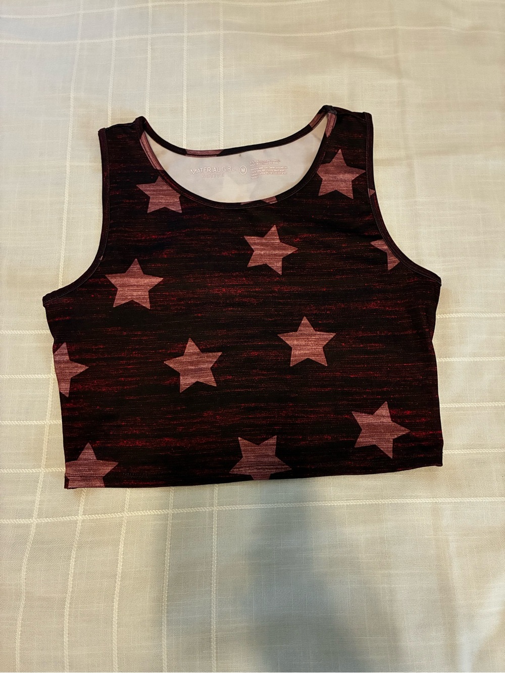 Material Girl Maroon Crop Active Tank with Pink Star Print